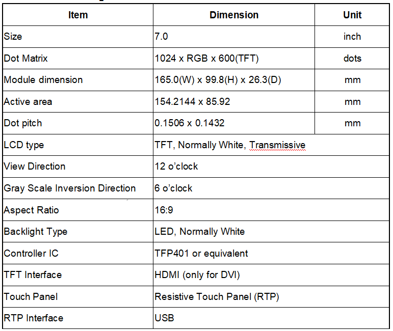 tft lcd display